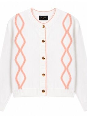 Aleeza Paris White Cardigan with Coral Wave Detailing